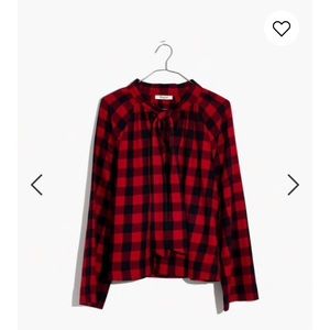 Tie-Neck Popover Shirt in Buffalo Check